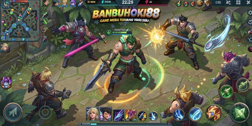 Tampilan gameplay seru di BANBUHOKI88 dengan pertarungan tim yang mendebarkan.