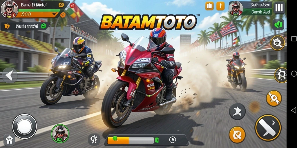 Tampilan menarik dari gameplay <strong>BATAMTOTO</strong> yang penuh aksi balap motor.