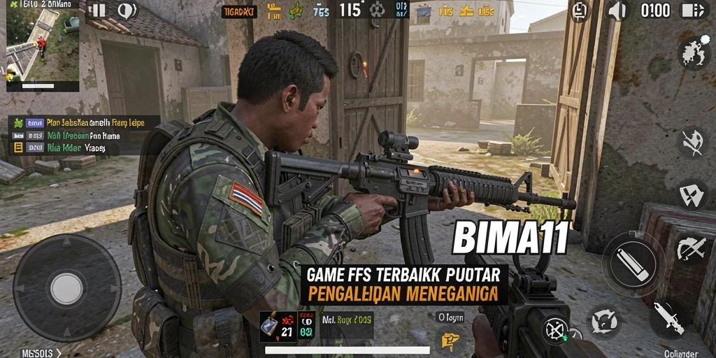 Screenshot gameplay BIMA11 menampilkan aksi pertempuran yang intens.