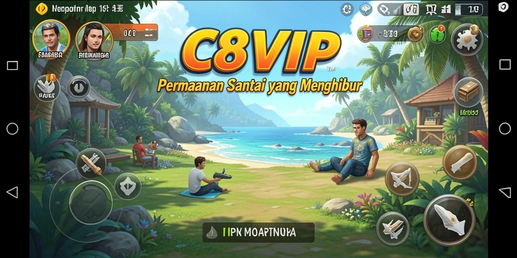 Screenshot C8VIP menampilkan karakter lucu dalam aksi bermain santai.
