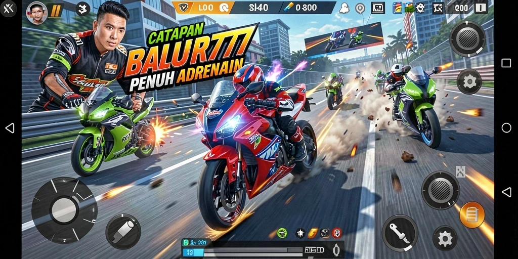 Tampilan gameplay balapan motor yang menegangkan di CATUR777.