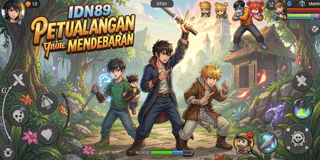Tampilan gameplay IDN89 yang menampilkan pertarungan seru antara karakter Anime.