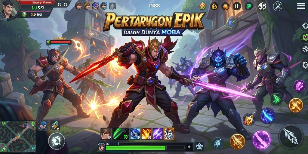 Screenshot IN88 menampilkan gameplay seru dengan karakter bertarung di medan perang.