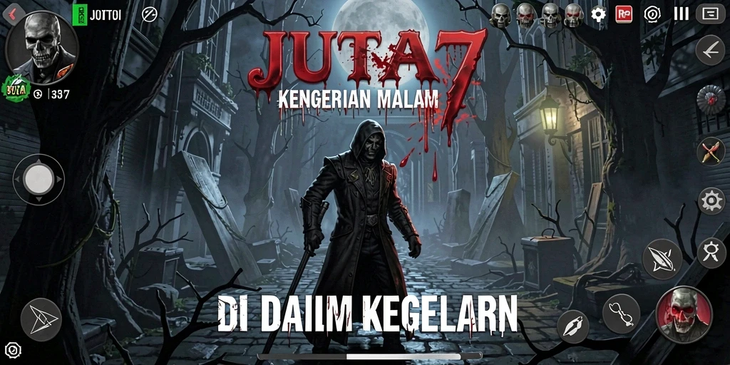 Tampilan gameplay JUTA7 dengan suasana Horror yang menegangkan.