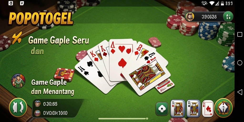 Tampilan screenshot gameplay seru dari POPOTOGEL yang menggambarkan permainan Gaple.