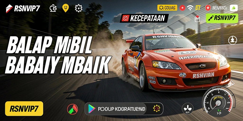 Tampilan gameplay menegangkan di RSNVIP7 dengan mobil balap yang melaju kencang.