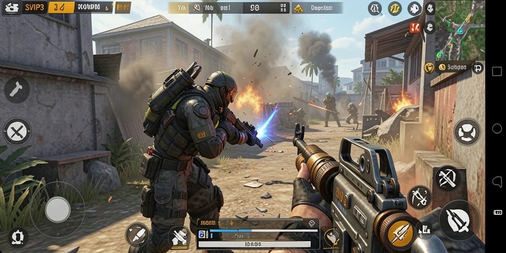 Screenshot gameplay SVIP3 menampilkan aksi pertempuran yang mendebarkan.