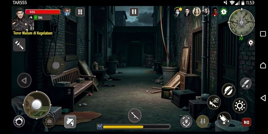 Screenshot utama TAR555 menampilkan karakter dalam kegelapan penuh misteri.